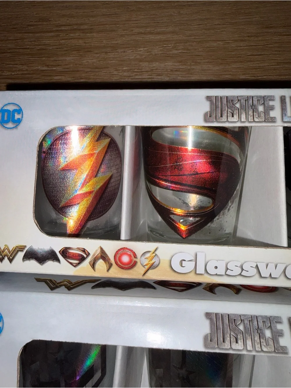 2 Sets Of 4 Justice League DC Glassware Shot Glasses Batman Superman Flash New
